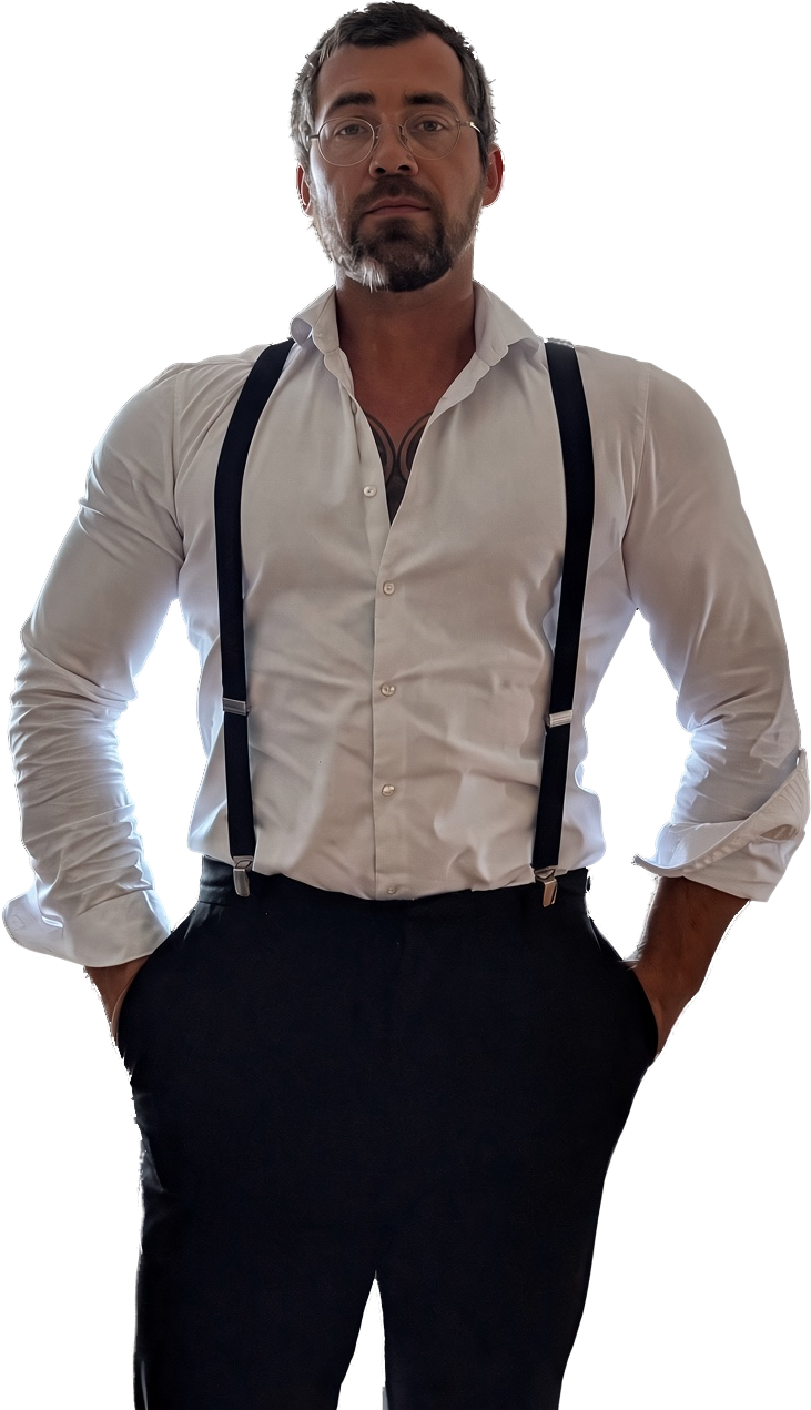 NILLOSCH in a white shirt and suspenders
