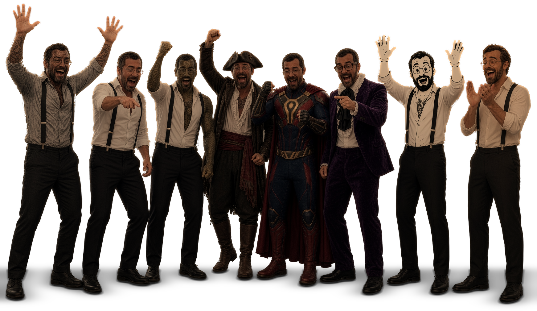 Eight versions of him cheering